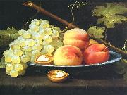 Jacob van Es Nature morte aux peches, raisins et noix sur un entablement Spain oil painting artist
